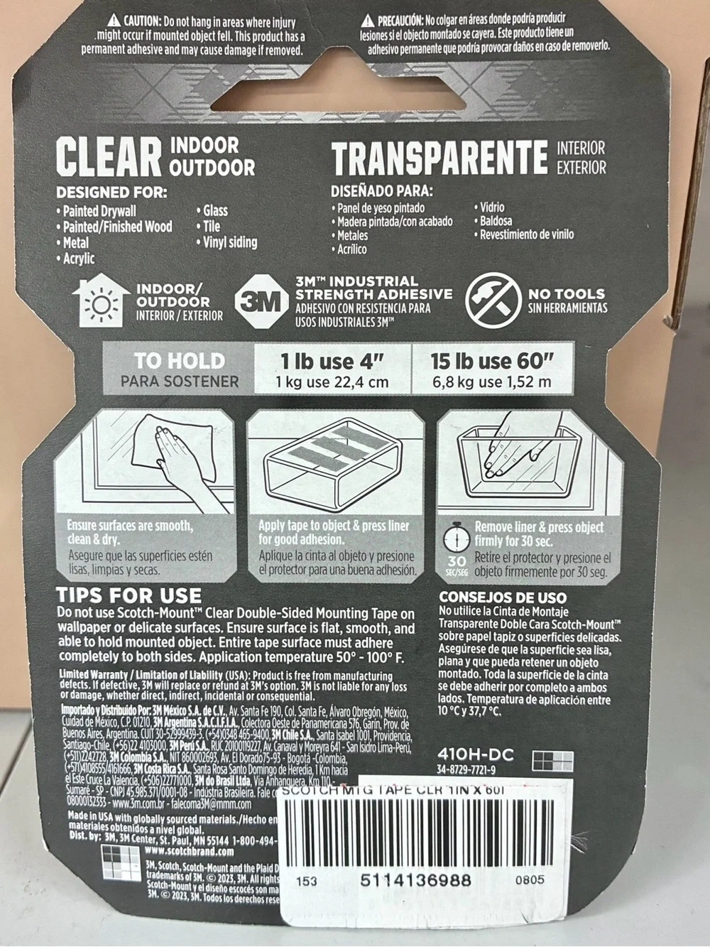 🧰$7🧰 NEW SCOTCH Double-sided Mounting Tape Clear Indoor Outdoor 1 IN x 60 IN - Picture 2 of 8
